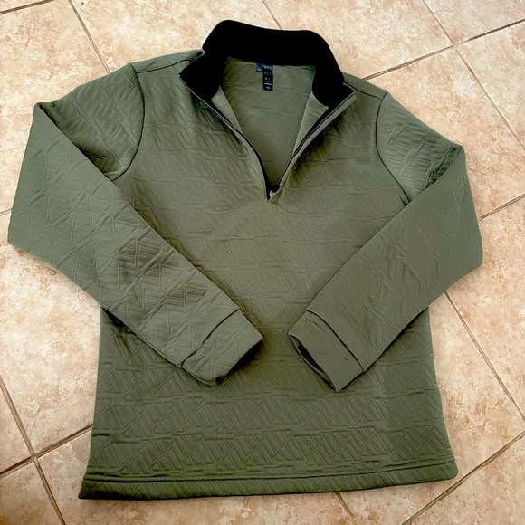 Adidas Olive Green half zip grid quilted logo graphic - Picture 4 of 10